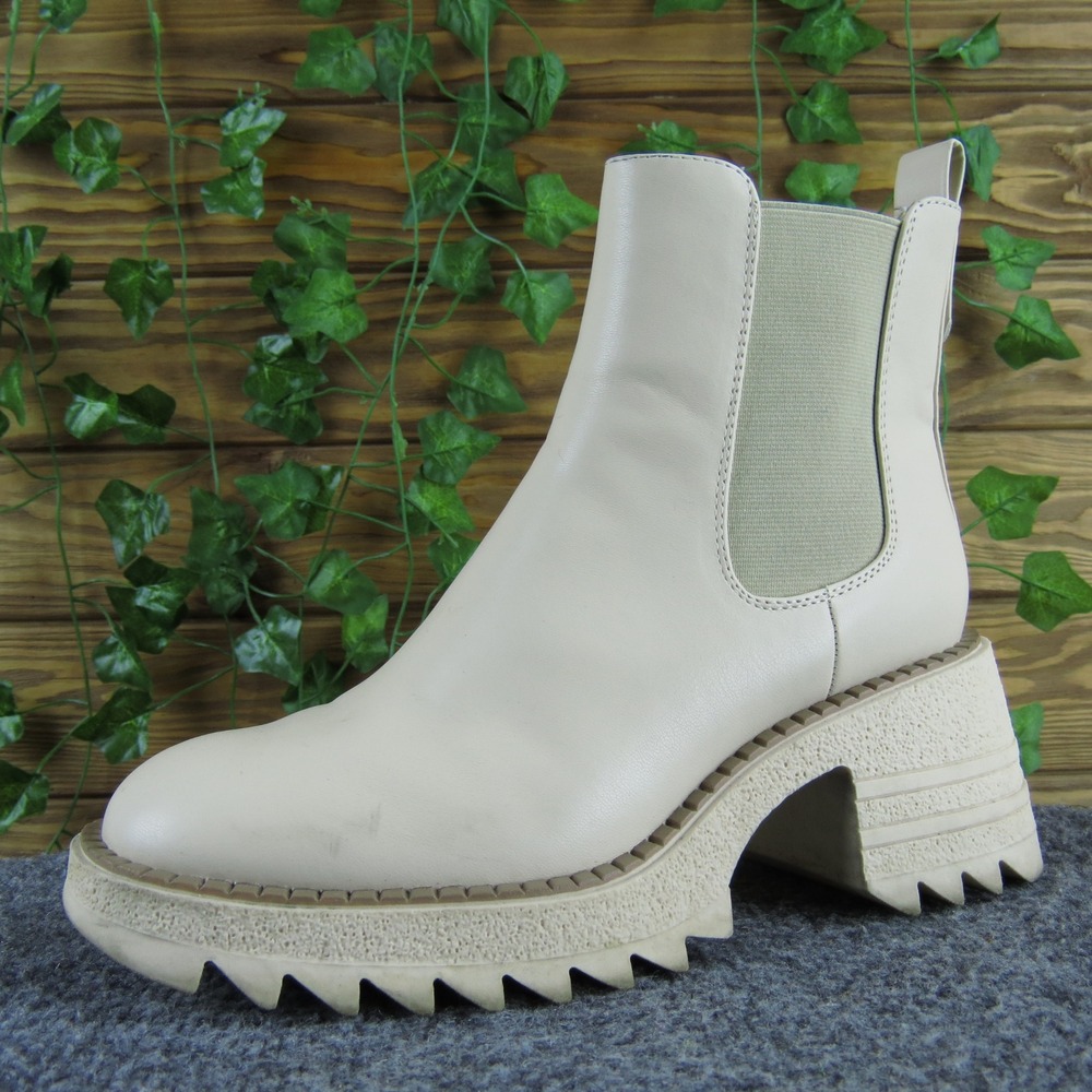 Sam & Libby Lug Chelsea Ankle Boots Women's Size 7 Cream‎ Platform Chunky Heel